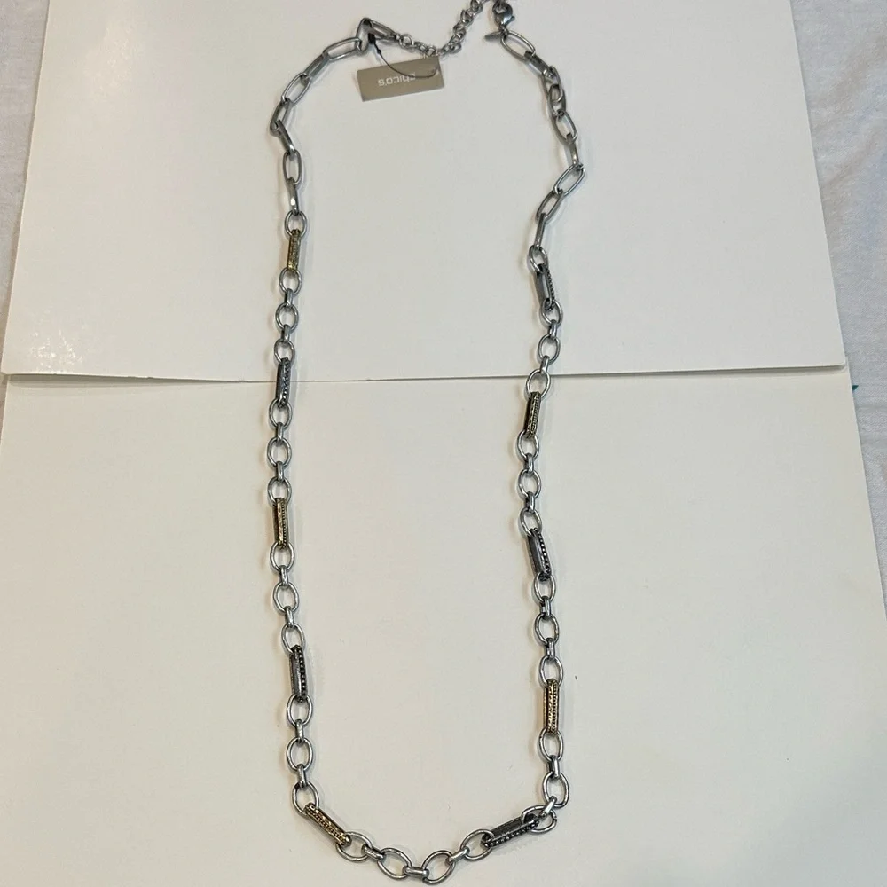 Chico’s Yvonne Single Strand Paperclip Silver & Gold Tone Mixed Metal Necklace